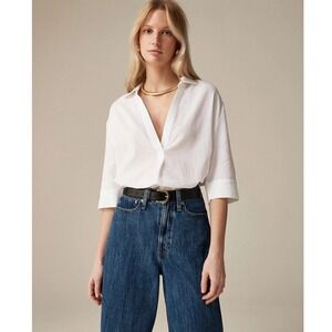 J Crew Airy Gauze Popover V Neck 3/4 Sleeve Beach‎ Shirt US Women's XXS New